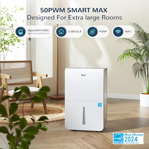 Dehumidifier for Basement,Energy Star Certified for 4500 Sq.Ft Large Room, MAX to 70 Pints/day, included 16.4 Feet Drain Hose and Pump,White 7