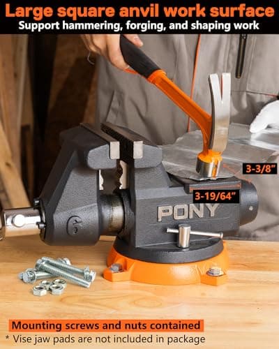 PONY 6 Inch Heavy Duty Bench Vise 8800LBS Clamping Force, Pro Workshop Workbench Vise with 360-Degree Rotatable Base and Anvil, 6-inch Jaw Opening and Width for Woodworking, Drilling, Pipe Cutting 8