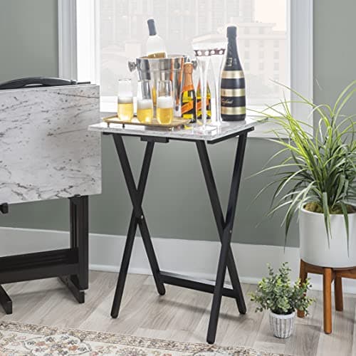 Linon Tray Table Set, 15.75"D x 18.9"W x 26.38"H, White 7