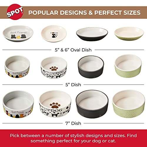 SPOT I Love Dogs Dish -Round Ceramic Food/Water Bowl with High Walls for Pets, Dishwasher Safe, Ideal for Small Dogs, Cats, Reptiles, Large Birds, 5in, 1.75 Cup (14oz) 6