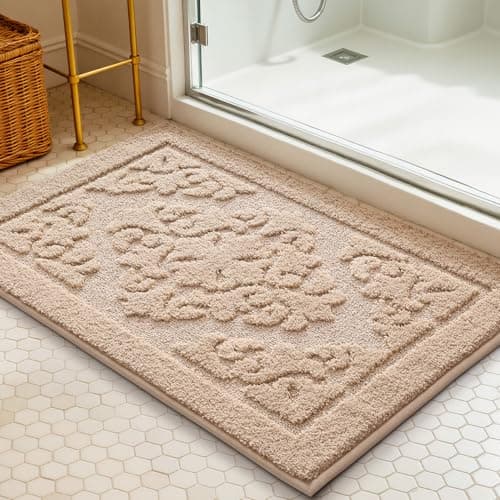 LUMI Ultra Absorbent Bathroom Rug Non Slip Rubber Backing, Machine Washable Bath Mat Soft Premium Microfiber, Elegant Floral Bath Rugs Quick Dry for Bathtub and Shower Floor, Decor, 17x30 7