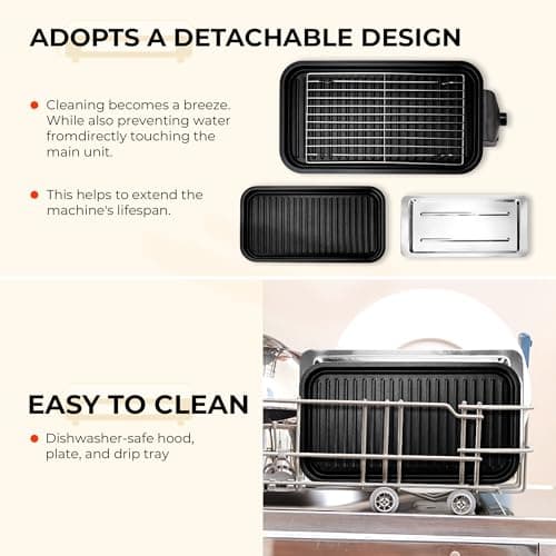 Pukomc Electric Indoor Grill,2 in 1 Indoor Grills for Kitchen with Grill Net & Non-Stick Cooking Removable Plate, Temperature Control, Dishwasher Safe, 1700W Black 6