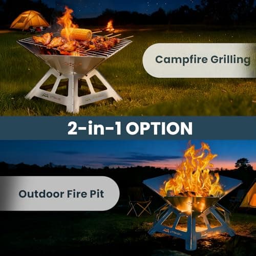 UTTOAREA 21" Portable Outdoor Fire Pit, Stainless Steel Portable & Collapsible Fire Pit with Charcoal Grill Net & Storage Bag,Wood-Burning for Patio, Backyard BBQ, Camping & Beach Bonfires 5