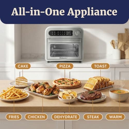 Elite Gourmet EAF1010D Programmable 10L Air Fryer Convection Countertop Oven, 8 Menu Settings, Temperature + Timer Controls, Bake, Toast, Broil, Air Fry, 1500W with Recipes, Steel Exterior 6