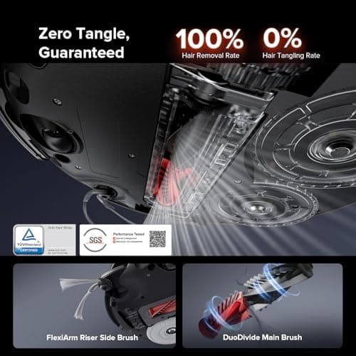 roborock Saros 10R Robot Vacuum and Mop, 22,000 Pa Suction, Zero-Tangling, 3.14’’ Ultra Slim, FlexiArm Riser Technology for Carpet & Floor, Corner & Edge Cleaning, Self-Emptying, Hot Air Drying, Black 5