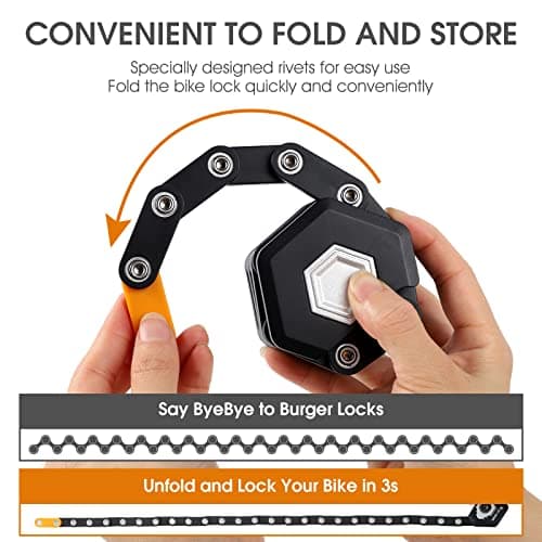 ICOCOPRO Folding Bike Lock with 3 Keys, 2.8 FT Bicycle Lock Compact Anti Theft, High Security Scooter Locks, Heavy Duty Bike Chian Locks with Bracket 7