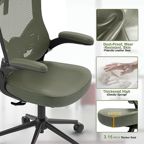 Home Office Chair, Ergonomic Comfy Desk Chair, High Back Computer Chair- Adjustable Headrest with Flip-Up Arms, Lumbar Support, Swivel Executive Task Chair (Hunter Green, Modern) 6