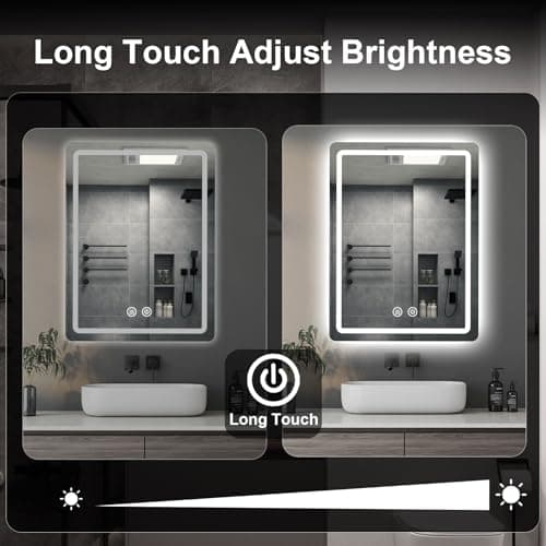 JOHALXER LED Bathroom Mirror, 20x28 in Vanity Mirrors with Backlit Lights for Shaving, Fogless Makeup Mirror Wall Mounted with Demister, Dimmable 3 Color Lighting, IP54, Vertically Only 5
