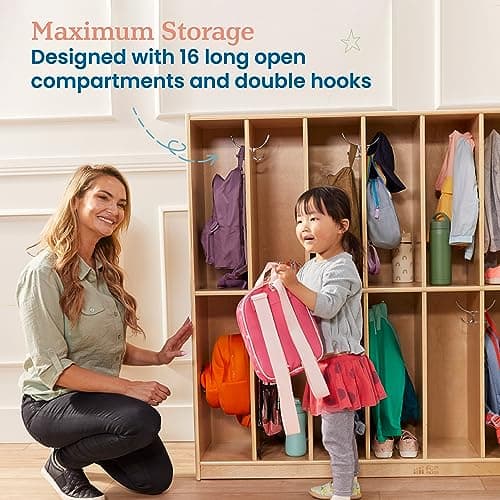 ECR4Kids 16-Section Coat Locker, Classroom Furniture, Natural 5