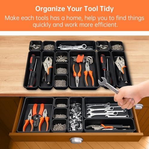 Giklux 45 Pack Tool Box Organizer Tray Divider, Toolbox Desk Drawer Organizer,Garage Organization Storage for Rolling Tool Chest Cart Cabinet Workbench Workshop Small Parts Widget Tool Organizer Black 3