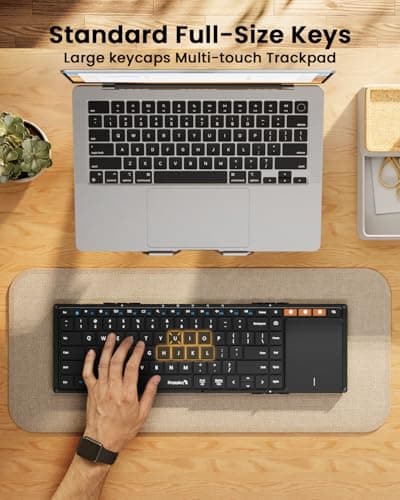 ProtoArc Foldable Keyboard with Touchpad, XK01 TP Folding Portable Keyboard, Full Size Keys, Large Trackpad Bluetooth Travel Keyboards for Laptop PC Tablet - Black 5