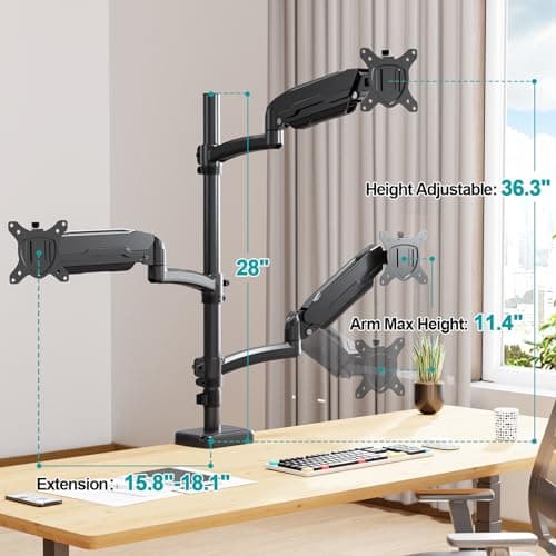 MOUNT PRO Triple Monitor Mount for Max 32" Computer Screen, Adjustable 3 Monitor Desk Mount, up to 19.8lbs Each, Three Display Arm with Tilt Swivel Rotation, VESA Mount 75x75/100x100mm 6