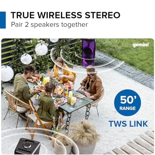 Gemini Bluetooth Speaker 1000W with LED Light Show, Dual 8" Woofers, Mic & Guitar Inputs, TWS Pairing, USB/FM/Bluetooth Playback, 16 Hr Battery, Remote Control – Perfect for Parties & Events (GLS-880) 6