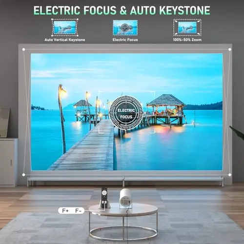 【Bone white Projector & Built-in Apps】XuanPad Mini Projector with Wi-Fi and Bluetooth, Full HD 1080P Smart Portable Projector with 210° Stand, Auto Vertical Keystone, Compatible with HDMI/USB/TV Stick 5