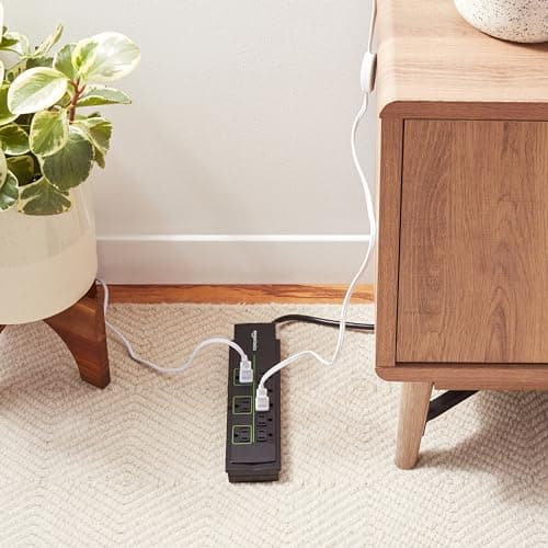Amazon Basics Rectangular 8-Outlet Power Strip Surge Protector, 4,500 Joule - 6-Foot Cord, Black/Green 6