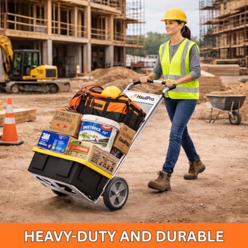 HaulPro Heavy Duty Hand Truck with Horizontal Loop Handle - Aluminum Dolly Cart for Moving - 500 Pound Capacity - 10" Rubber Wheels - 50.25" H x 17.5" W with 17.75" x 9" Die Cast Nose Plate 7