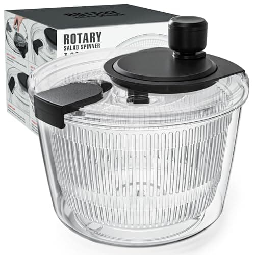 Cambom Salad Spinner Lettuce Spinner, Wash, Spin & Dry Salad Greens, Vegetable Washer Salad Dryer With Rotary Handle for Fruits & Vegetables, High Efficiency Vegetable Spinner Kitchen Gadget 3Qt Black