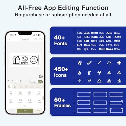 SUPVAN E11 Bluetooth Label Maker Machine with 4 Tapes, Support Keyboard & App with 30+ Fonts and 660+ Icons, Rechargeable Inkless Labeler for Home, Kitchen, Office, School, Organization, Black 5