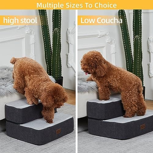 Pettycare Dog Stairs for Small Dogs, Stitching Foam Pet Steps Extra Wide for High Beds Sofas and Chairs, DIY Pet Stairs Anti-Skid Folding Dog Steps for Large Dog and Cats,2 Step, Grey 7