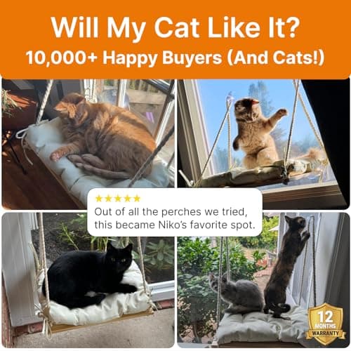 Cat Window Perch with Industrial-Grade Suction Cups - Solid Pine Wood Hammock Bed, Soft Cushion - 42 lb Capacity for Cats Inside 9