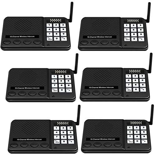 GLCONN 6 Pack Wireless Intercoms - Long Range 1 Mile, 10 Channel, 3 Code Room to Room Home Intercom System for Business, House, Office, Gate, Restaurant, Elderly