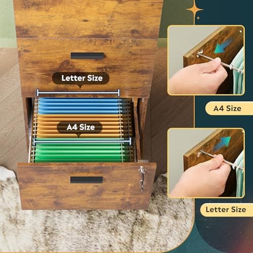 DEVAISE 3 Drawer File Cabinet with Lock, Vertical Wood Filing Cabinet for Home Office, Printer Stand for Letter and A4 Size, Rustic Brown 6