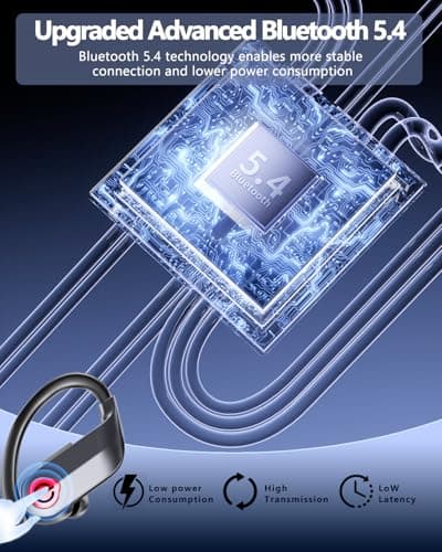 EUQQ Ear Buds Wireless Bluetooth Earbuds, Noise Cancelling Headphones 120H Playtime，IPX7 Waterproof Sports with Earhooks,LED Display Wireless Earphones for Running Gym Workout-Black 4