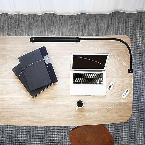 Phimuezl LED Desk Lamp with Clamp, Clamp Light with Adjustable Color Modes, Clip on Light with Long Flexible Gooseneck, Eye Care Lamp Clamp for Study, Work, Home, Office, Black, 12W 7