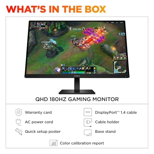 HP OMEN 27 inch QHD 180Hz Gaming Monitor, Quad HD Display (2560 x 1440), IPS Panel Technology, HDR 400, 1ms GtG (with Overdrive), AMD FreeSync, Black, 27q G2 (2025) 10