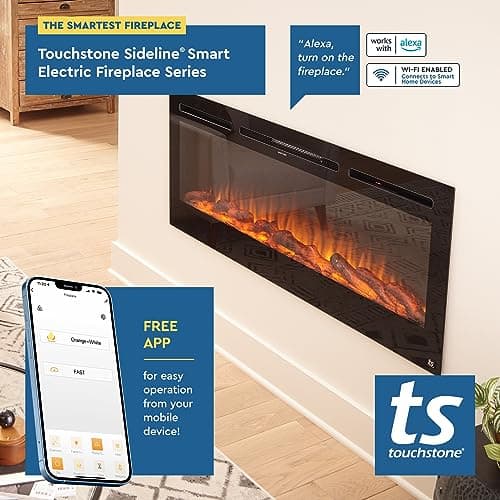 Touchstone Smart Electric Fireplace-The Forte 40" Recessed Mounted-30 Realistic Ember Color/Flame Options-1,500W Heater w/Thermostat-Black-Log & Crystal Hearth Options-Alexa/WiFi Enabled 8