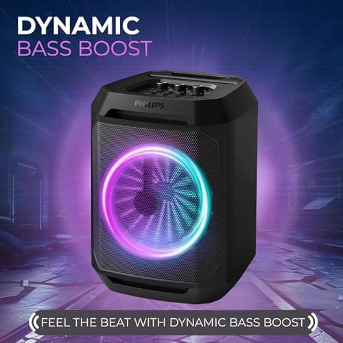 Philips Bluetooth Party Speaker, Dynamic Bass Boost, Bluetooth and Aux-in, Microphone Input, Wireless Pairing for Stereo Sound, Up to 7 Hours Battery, Built-in Carry Handle (Party Speaker 2208-4) 7
