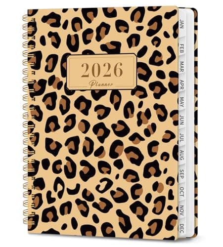 2026 Planner, Aesthetic Weekly and Monthly Planner for Women, Jan 2026 to Dec 2026, Hardcover 2026 Calendar Book with Monthly Tabs, Inner Pocket, Perfect for Office Home School - A5 (6.3" x 8.5"), Leopard