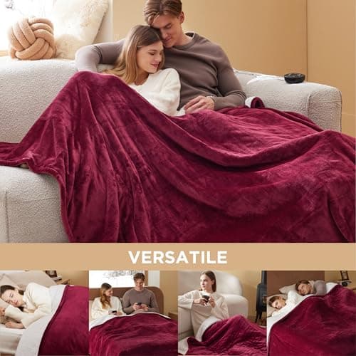 Bedsure Electric Blanket Queen Size - Dual Control Heated Blanket Queen, Fast Heating with 10 Time Settings & 10 Heat Settings, Warm Gift for Grandma (84x90 inches, Burgundy) 7