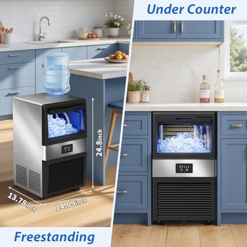 Commercial Ice Maker Machine, LifePlus 90 LBS/24H Under Counter Large Ice Machine w/ 18 LBS Capacity Ice Storage Bin, 2 Water Inlet Modes, Freestanding and Built in Ice Maker for Bar/Home/Office/Shop 6