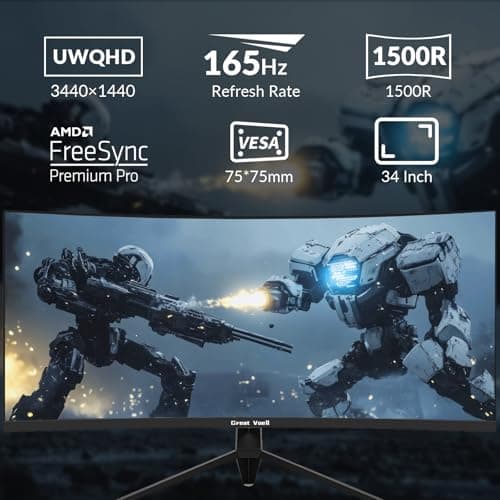 34 Inch Curved Gaming Monitor, 165Hz WQHD 4K( 3440*1440) Computer Monitor,1500R Curved, FreeSync, Support DP/HDMI/USB Ports, 130% sRGB, 4000:1 Contrast Ratio for Home Office & Gaming-Wall Mountable 2