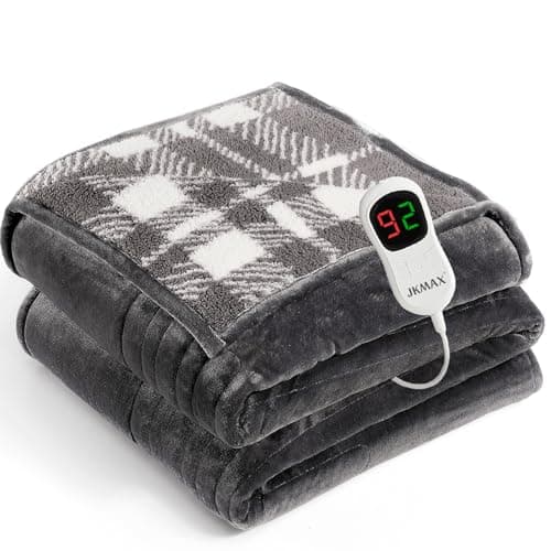 JKMAX Heated Electric Blanket Full Size - 72"x84" Flannel Heating Blanket with 10 Heating Levels & 5 Time Settings Over-Heat Protection, Winter Warmer for Adults with ETL Certification（Grey）