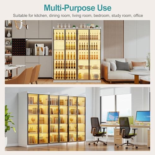 Lvifur 65" LED Display Cabinet with Lights for Living Room, 5 Tier Bookcase with Adjustable Shelves for Office, Tall Storage Cabinet with Human Body Induction for Collectibles (White) 7