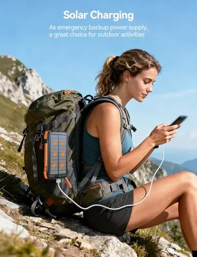 MOSKIZ Solar Charger Power Bank, 40000mAh Wireless Portable Charger QC3.0 PD 20W Fast Charging with USB-C in/Output, External Battery Pack with Dual Flashlights Hiking Camping Essential 9