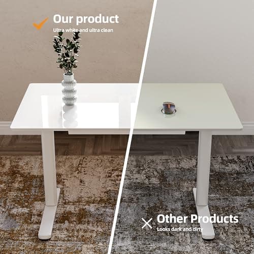 Claiks Glass Standing Desk with Drawers, 40×24 Inch Adjustable Stand Up Desk Quick Install Home Office Computer Desk, White 6