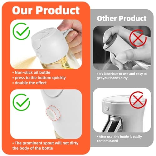 TrendPlain 16oz/470ml Glass Olive Oil Sprayer for Cooking – 2 in 1 Olive Oil Dispenser Bottle for Kitchen Gadgets and Air Fryer Accessories, Salad, BBQ - White 6