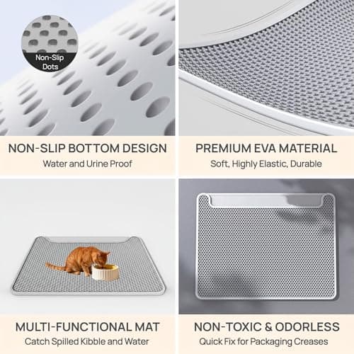 NASTELLA Upgraded Cat Litter Mat, Pet Feeding Mat, Detachable Dual Layer Litter Trapper Pad, Easy Clean Washable Quick Emptying, Water Urine Proof, Non-Slip Soft on Kitty Paws, 23.6 x 17.7 Large Big 7