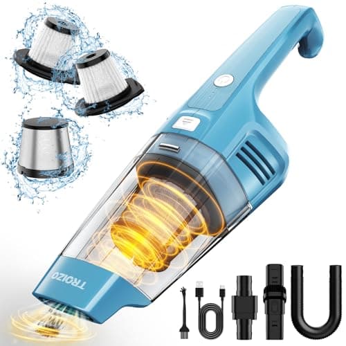 TROIZO Handheld Vacuum Cordless, 14500PA Powerful Suction Hand Held Vacuum Cleaner with Brushless Motor, Rechargeable and Portable Car Vacuum Cleaner with Multi Accessories for Home Office Car Pet
