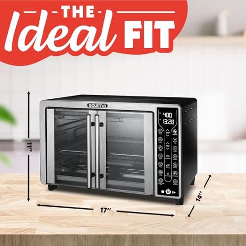 Gourmia French Door Air Fryer – 25 Qt Large Capacity Convection Oven, Fryfroce 360°, Digital Display with 17 Cooking Presets, Bake, Toast, Roast, Dehydrate, Fits 12” Pizza 9