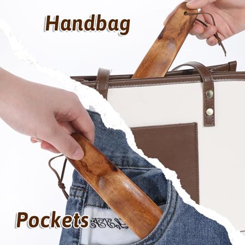 Piriuuo Wood Shoehorn, 6" Short Handle Shoe Horn with Leather Lanyard Non Slip Shoe Lifter Lazy Shoes Aid Tool Easy Wear Helper Shoehorns for Seniors Pregnancy Men Women Kids 6