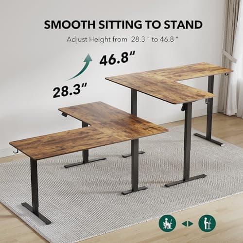 FEZIBO 63" L Shaped Standing Desk - Adjustable Corner Standing Desk L Shape, L-Shaped Adjustable Table with Splice Board, Vintage-Brown 5