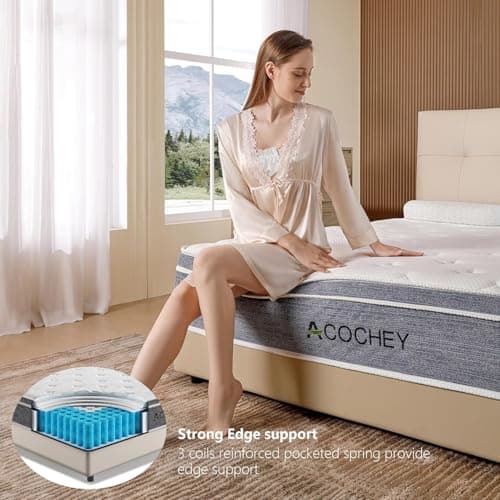 Acochey Full Size Mattress,12 Inch Hybrid Mattresses with Memory Foam and Pocket Springs,Medium Firm Grey Mattress,Provide Support and Improve Sleep,Medium Firm,CertiPUR-US. 5