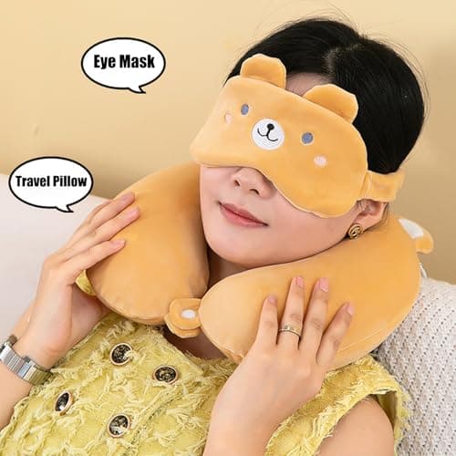 MissSoul Kids Neck Pillow for Travel with Sleep Eye Mask, Cute Travel Neck Pillow, Memory Foam Flight Sleeping Headrest Pillow for Boys & Girls, Airplane, Train, Car, Home Use - Green Dinosaur 5