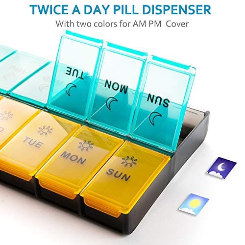 Mossime XL Large Daily Pill Organizer 2 Times a Day, Extra 7 Day Pill Box Am Pm, Weekly Day Night Vitamin Holder, Medicine Organizer, Big Pill Container, Medication Dispenser 14 Compartments 5