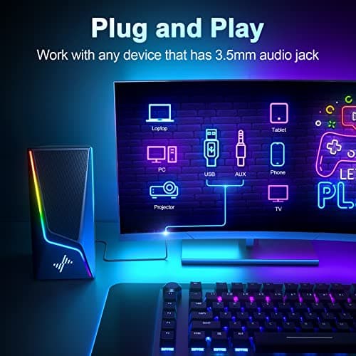 Nylavee Computer Speakers, PC Speakers with 6 Lighting Modes, USB Powered Computer Speakers for Desktop PC with 2 Bass-Boost Ports, 2 Speaker Units, and 3.5mm Aux-in for PC, Laptop, Monitor, Gaming 5