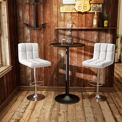 Homall Bar Stools Modern PU Leather Adjustable Swivel Barstools, Armless Hydraulic Kitchen Counter Bar Stool Extra Height Square Island Barstool with Back Set of 2 (Leather, White) 8